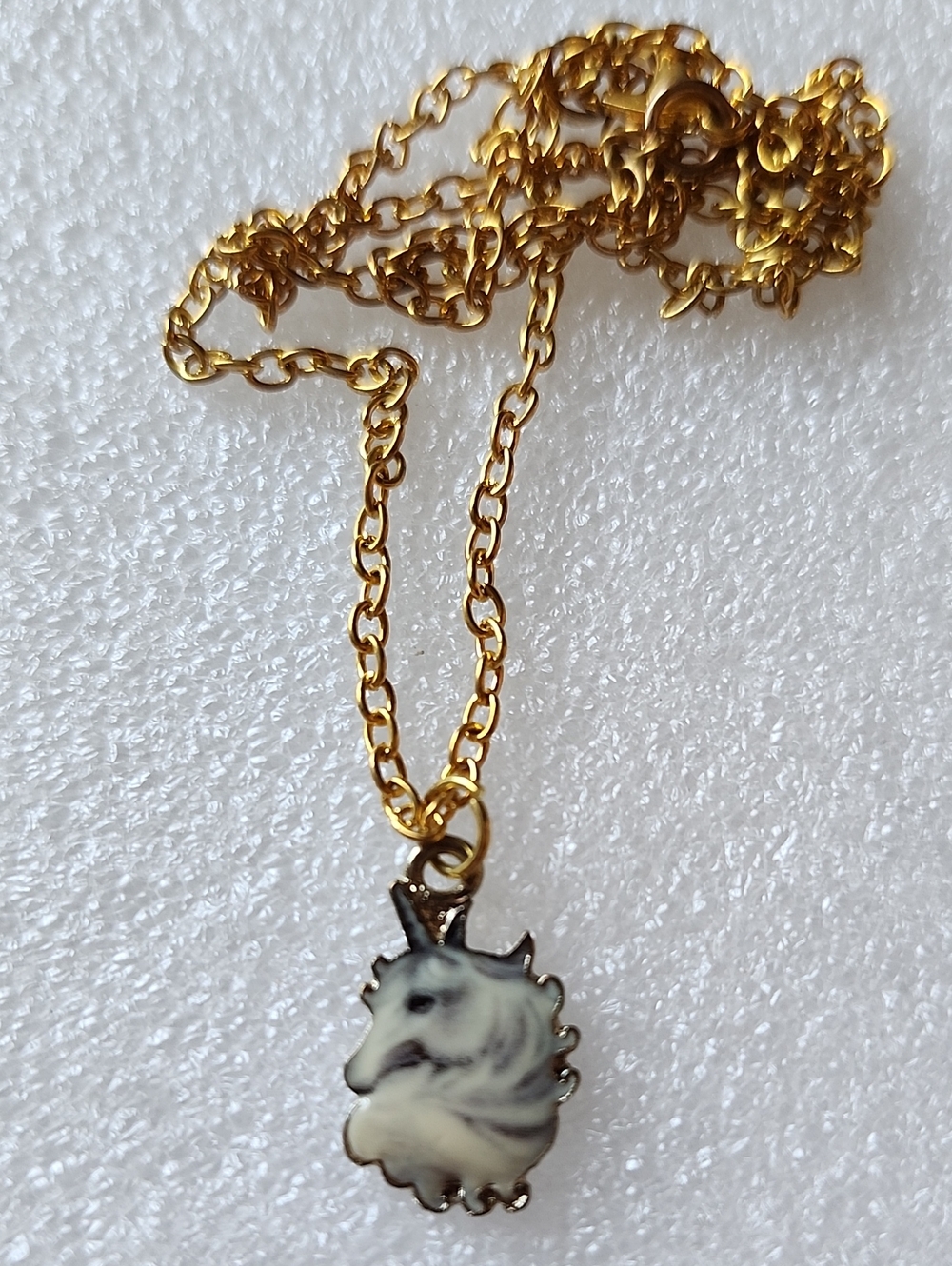 Hand Crafted Gold Chain Necklace with White Unicorn Pendant